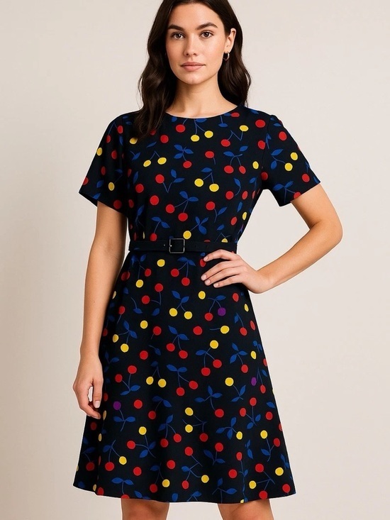 Modcloth Dresses & Skirts - Modcloth Navy Blue Cherry-Print Short Sleeve Sheath Dress Women’s size Large
